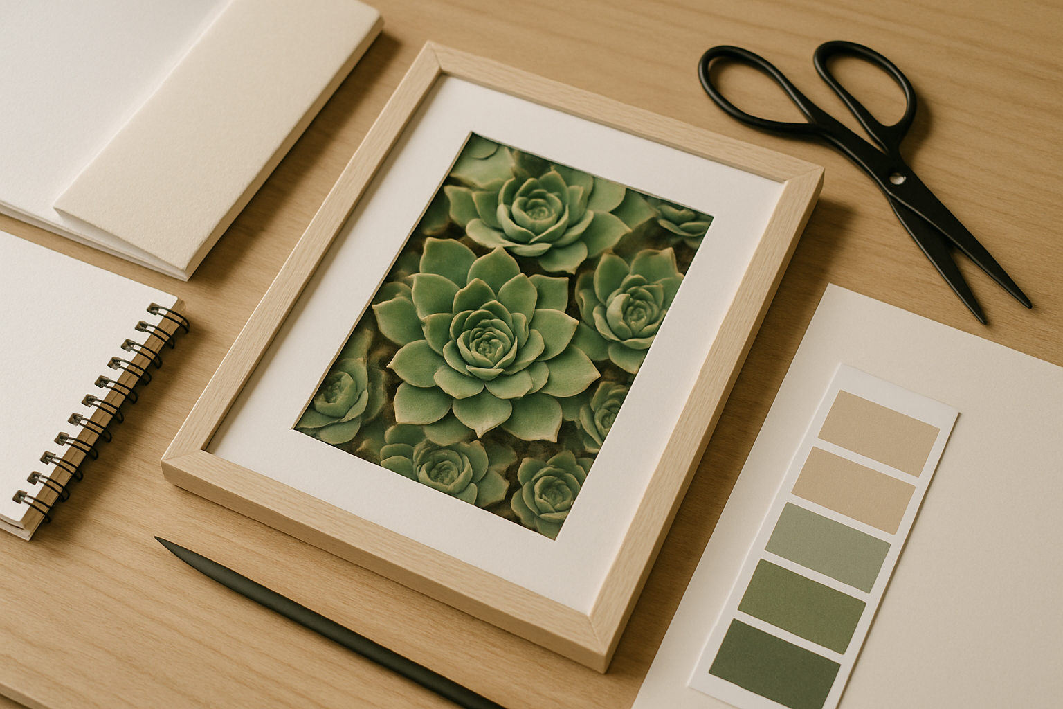 Lámina botánica de Sempervivum con detalle de hojas suculentas en verde esmeralda y bordes en burdeos, diseñada para imprimir en A3