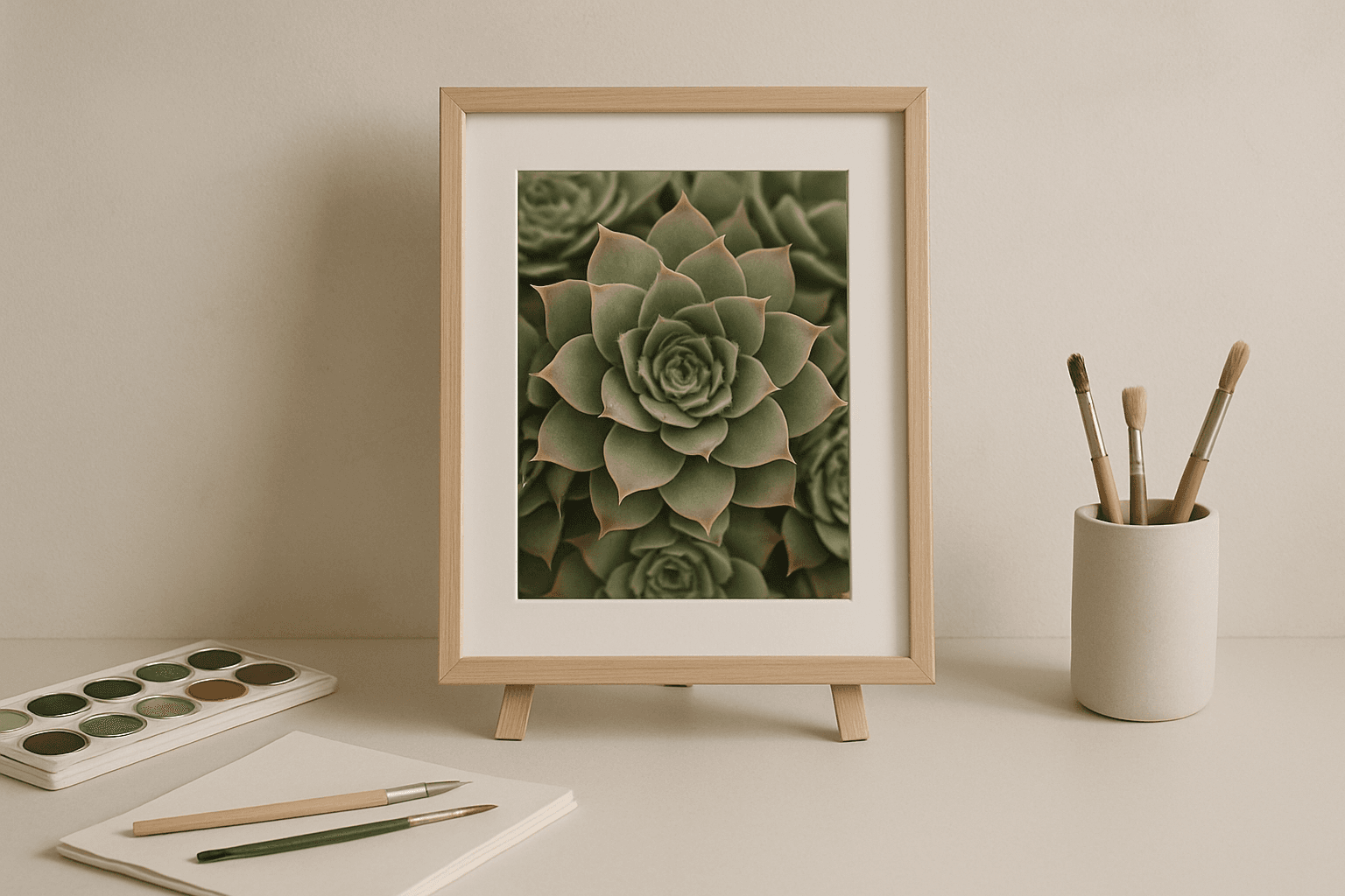 Affiche botanique ancienne représentant un sempervivum succulent sur fond neutre ivoire avec légende en latin, style planche scientifique XVIIIe siècle