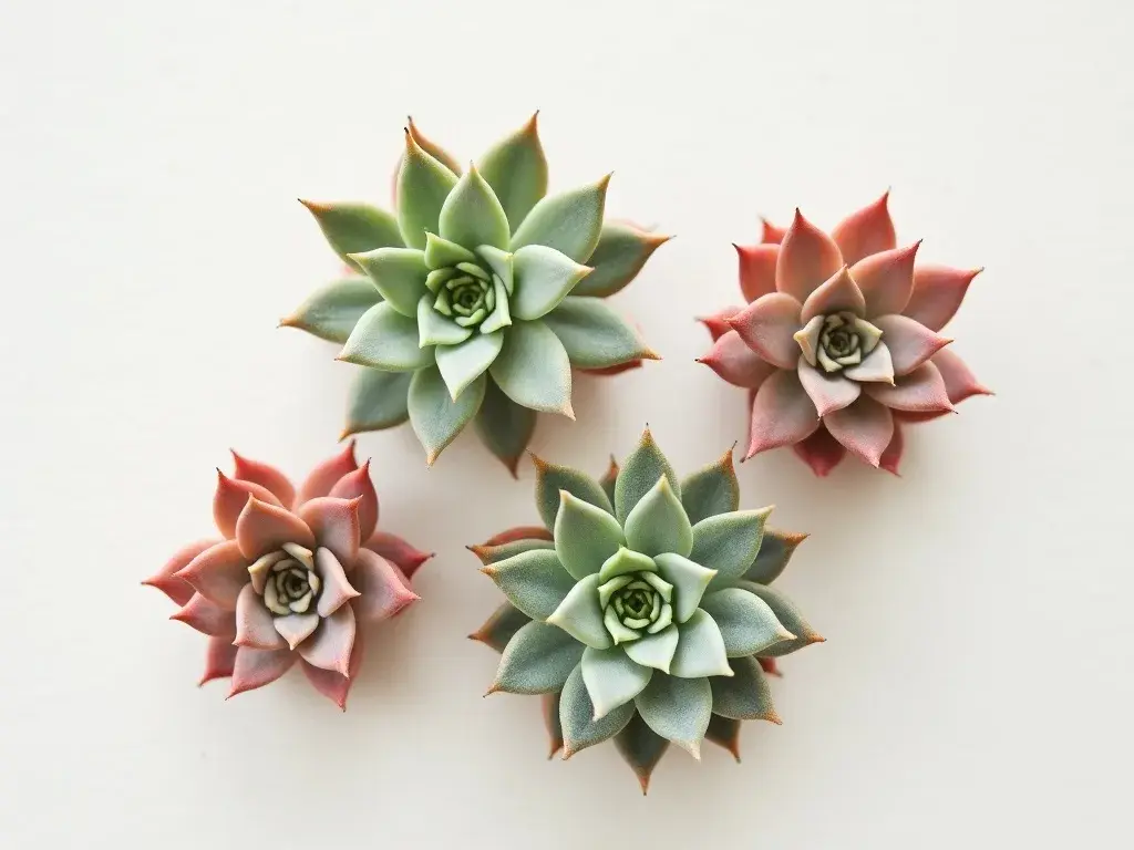 Botanisches Wandbild mit detailliertem Sempervivum-Sukkulenten-Motiv in warmen Erdtönen für das Wohnzimmer