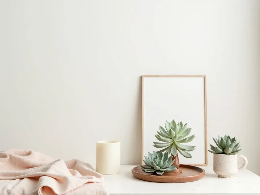 Detailed botanical print of a Sempervivum succulent rendered in soft greens and terracotta tones, designed for wall art in a living room