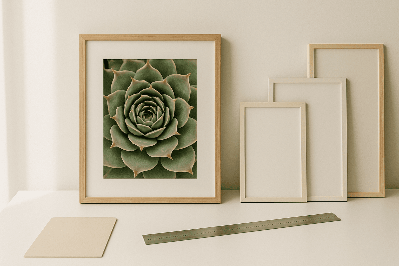 Quadro botânico de suculenta Sempervivum com detalhes em aquarela, estilo botanical art para impressão decorativa