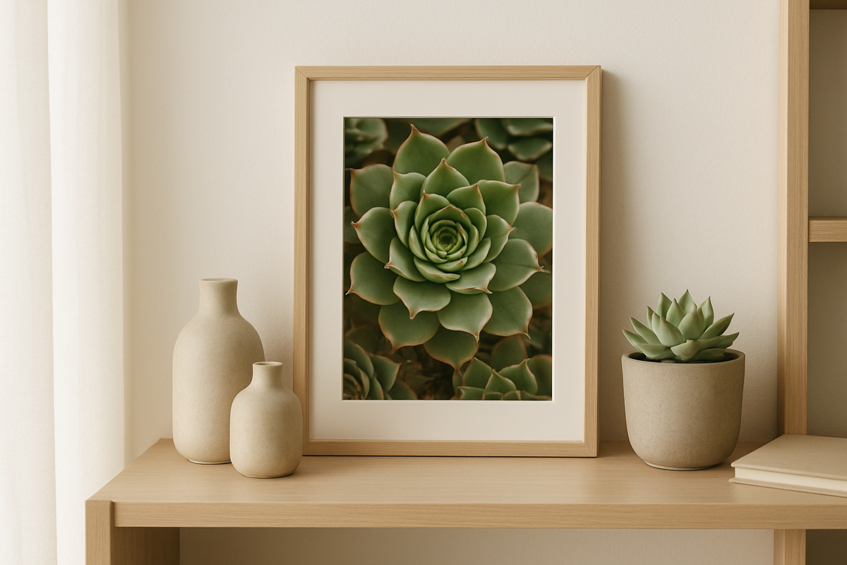 Botanisches Poster mit Sempervivum-Rosette in präziser Detaildarstellung, strukturiert und zeitlos