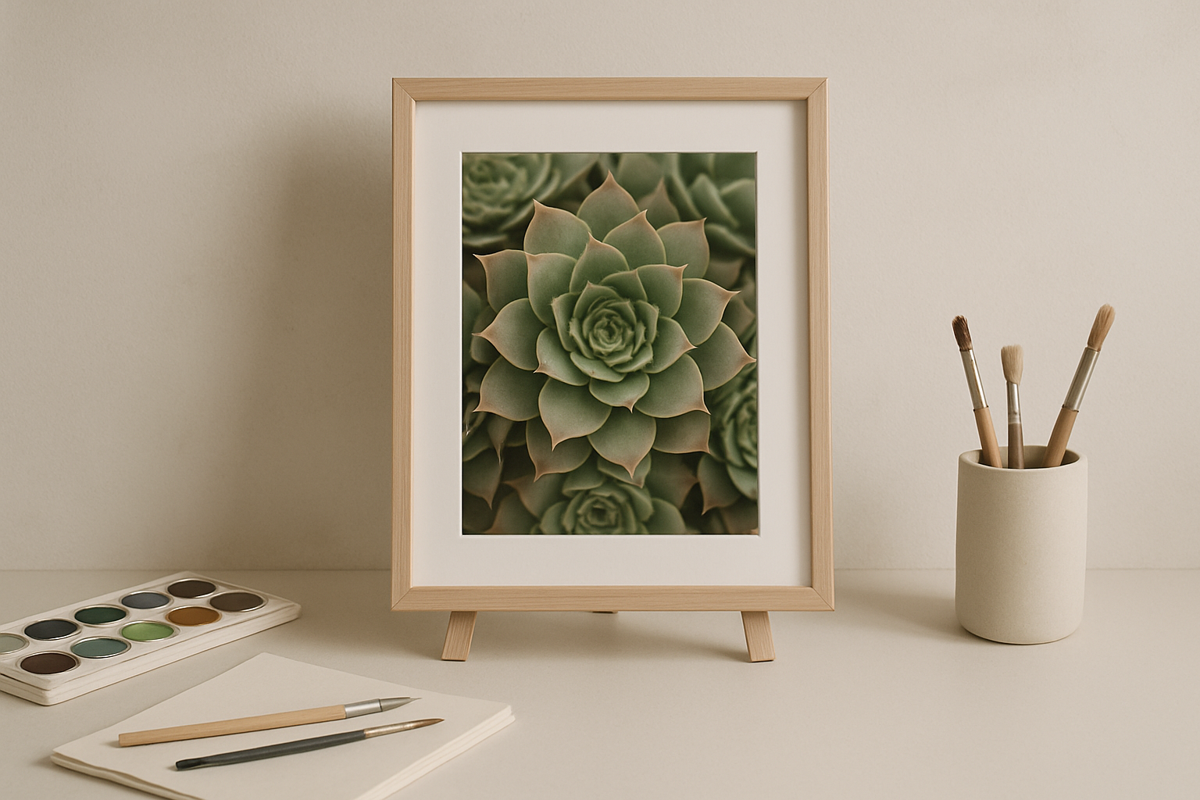 Affiche botanique ancienne représentant un sempervivum succulent sur fond neutre ivoire avec légende en latin, style planche scientifique XVIIIe siècle