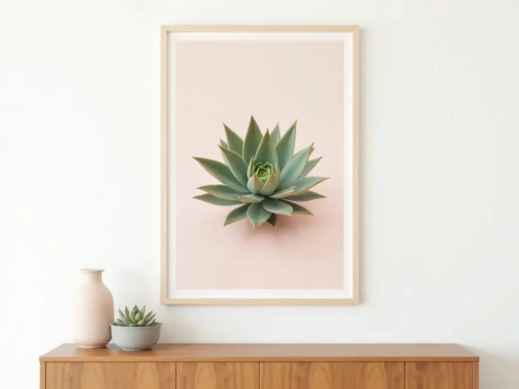 Botanische poster van een Sempervivum vetplant, studioontwerp in zachte groentinten, geschikt als kunst aan de muur