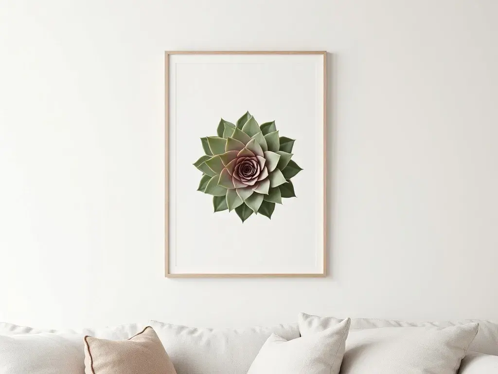 Botaniczny plakat z sukulentem Sempervivum w odcieniach zieleni i szarości, idealny jako obraz do salonu