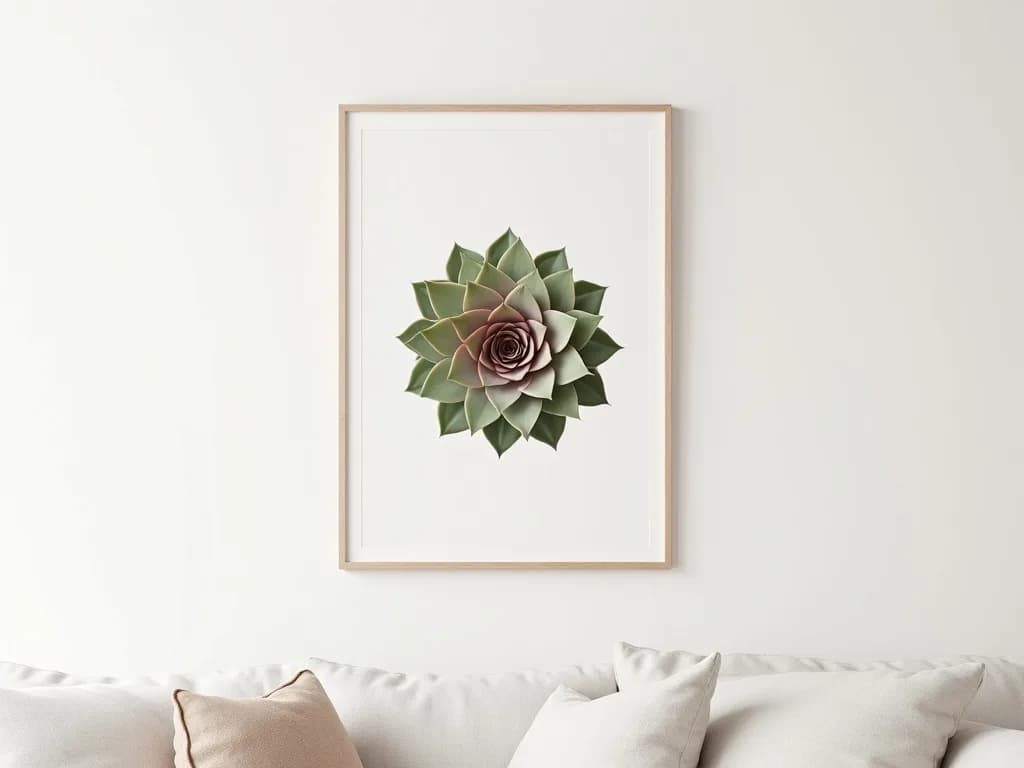 Botaniczny plakat z sukulentem Sempervivum w odcieniach zieleni i szarości, idealny jako obraz do salonu