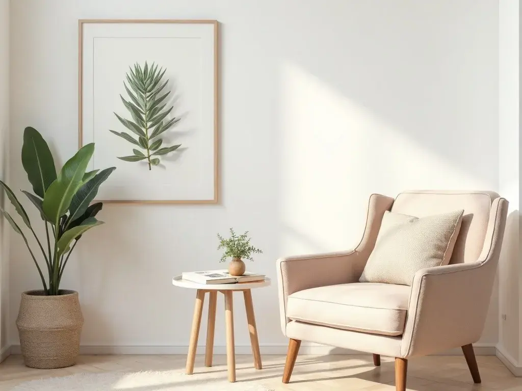 Plakat botaniczny sempervivum w neutralnych tonach beżu i szarości — obraz japandi do salonu w cienkiej czarnej ramie