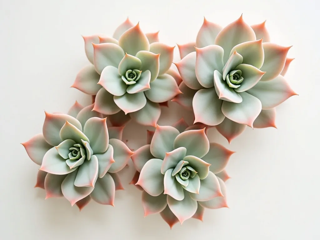 Plakat botaniczny z sukulentem Sempervivum w pastelowych odcieniach zieleni i różu na białym tle