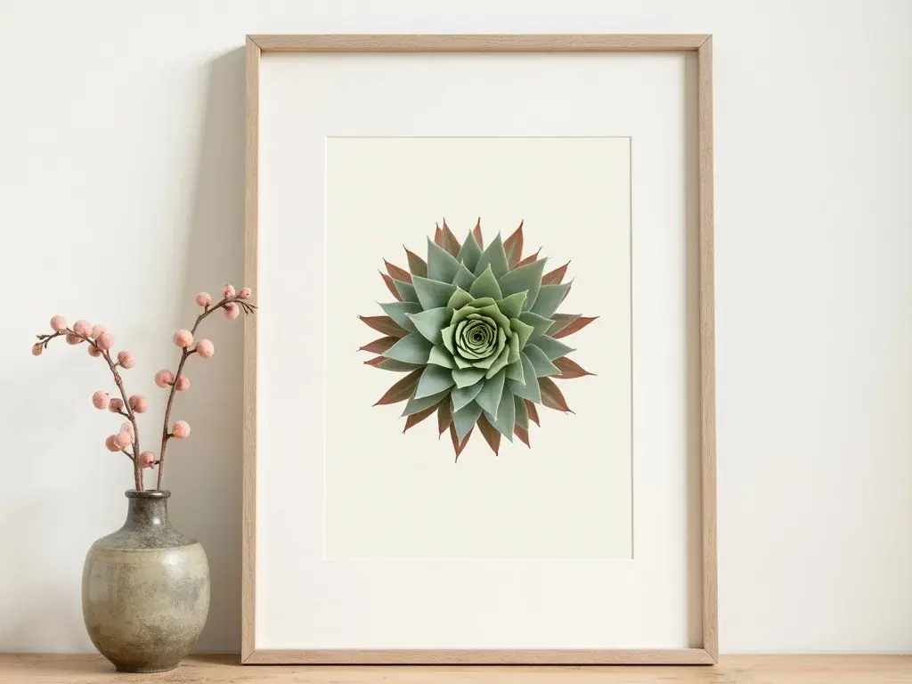 Detailed vintage botanical print of a Sempervivum succulent rendered in warm sepia and ochre tones on aged parchment background