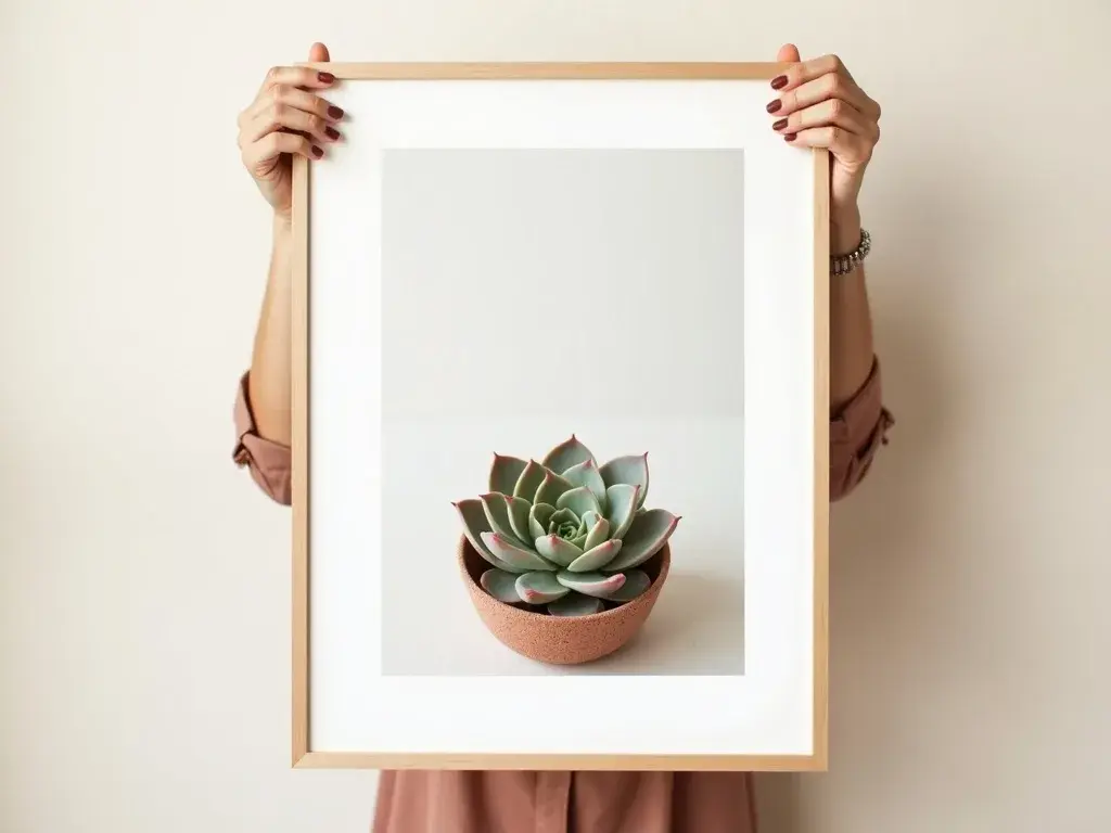 Fyra botaniska posters med sempervivum-motiv arrangerade i ett 2×2-grid på en ljusgrå vägg